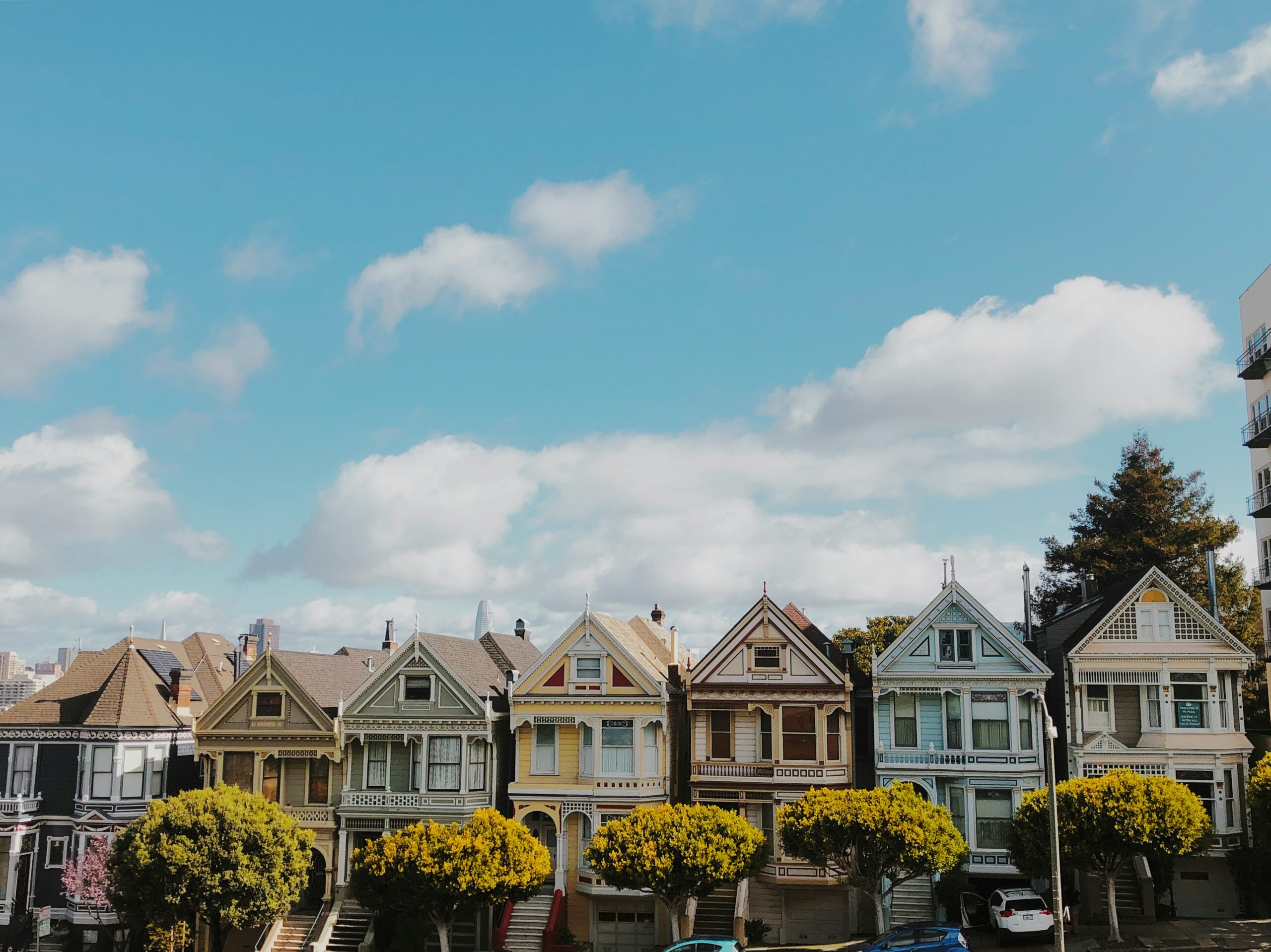 Victorian houses on a hill.